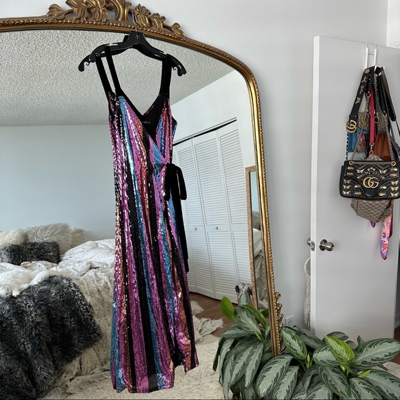 Zara Sequin Velvet MIDI Tie Dress - Small - Picture 3 of 9